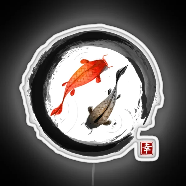 Japanese Koi Vintage Ink Shodo RGB Neon Sign