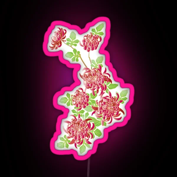 Japanese Pink Chrysanthemum Flower RGB Neon Sign