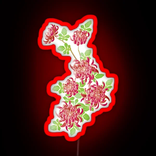 Japanese Pink Chrysanthemum Flower RGB Neon Sign