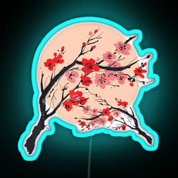 Japanese Pink Sakura Red Cherry Blossom Flower Moon RGB Neon Sign