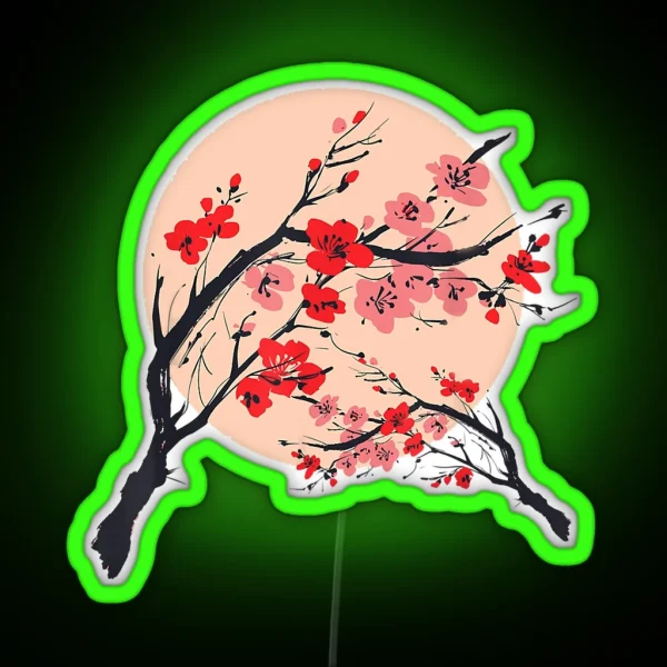 Japanese Pink Sakura Red Cherry Blossom Flower Moon RGB Neon Sign