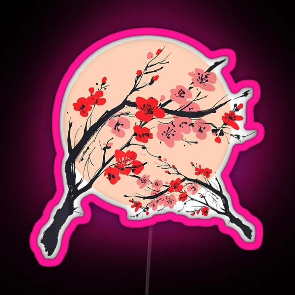 Japanese Pink Sakura Red Cherry Blossom Flower Moon RGB Neon Sign