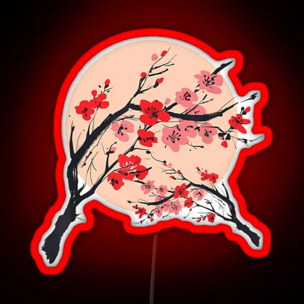 Japanese Pink Sakura Red Cherry Blossom Flower Moon RGB Neon Sign