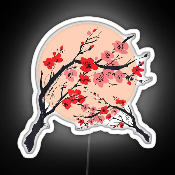 Japanese Pink Sakura Red Cherry Blossom Flower Moon RGB Neon Sign