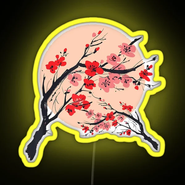 Japanese Pink Sakura Red Cherry Blossom Flower Moon RGB Neon Sign