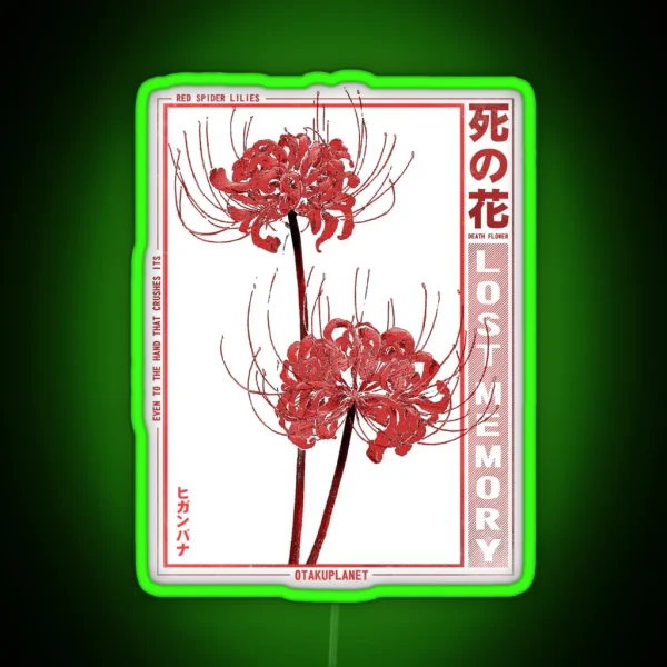 Japanese Spider Lily In Grunge Anime Aesthetic Flower RGB Neon Sign