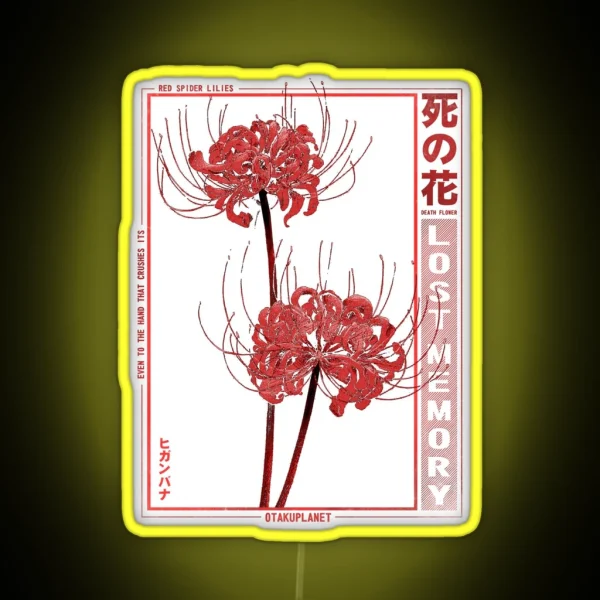 Japanese Spider Lily In Grunge Anime Aesthetic Flower RGB Neon Sign