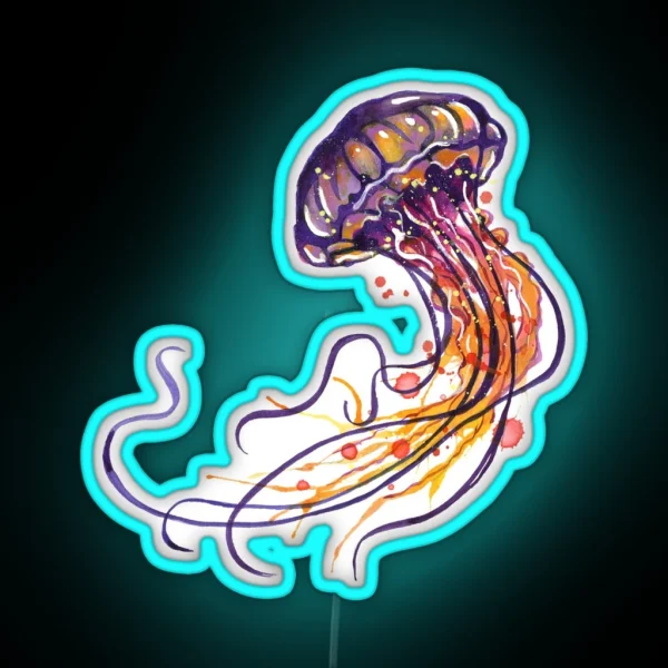 Jellyfish Watercolor RGB Neon Sign