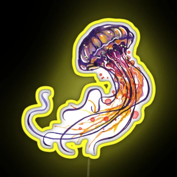 Jellyfish Watercolor RGB Neon Sign
