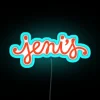 Colorful Jenis Splendid ice cream shop neon LED wall decoration.