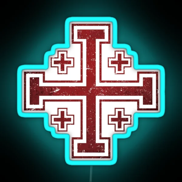 Jerusalem Cross Medieval Knights Cross Crusader RGB Neon Sign