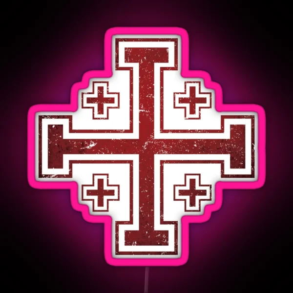Jerusalem Cross Medieval Knights Cross Crusader RGB Neon Sign