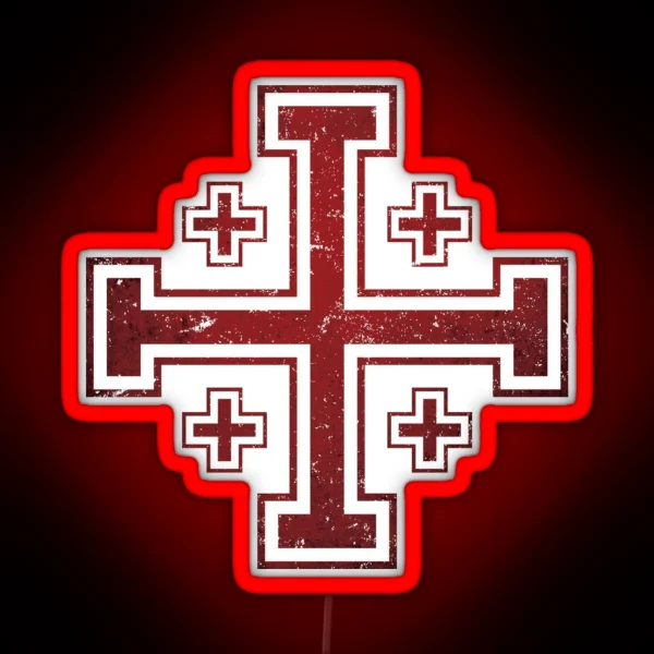 Jerusalem Cross Medieval Knights Cross Crusader RGB Neon Sign