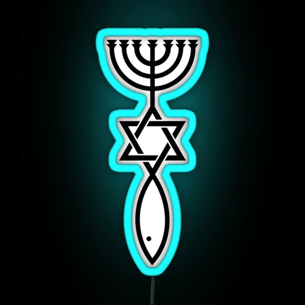 Jerusalem Messianic Seal Icthys Magen David RGB Neon Sign