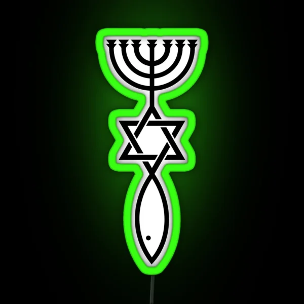 Jerusalem Messianic Seal Icthys Magen David RGB Neon Sign