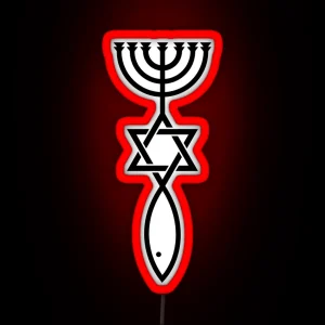 Jerusalem Messianic Seal Icthys Magen David Menorah Jesus RGB Neon Sign