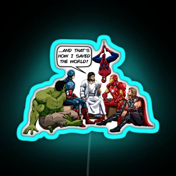 Jesus And The Superheroes RGB Neon Sign