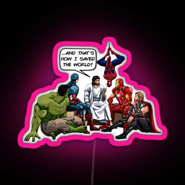 Jesus And The Superheroes RGB Neon Sign