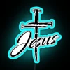 Neon Christian symbol decoration Jesus Christ cross nails faith glow light