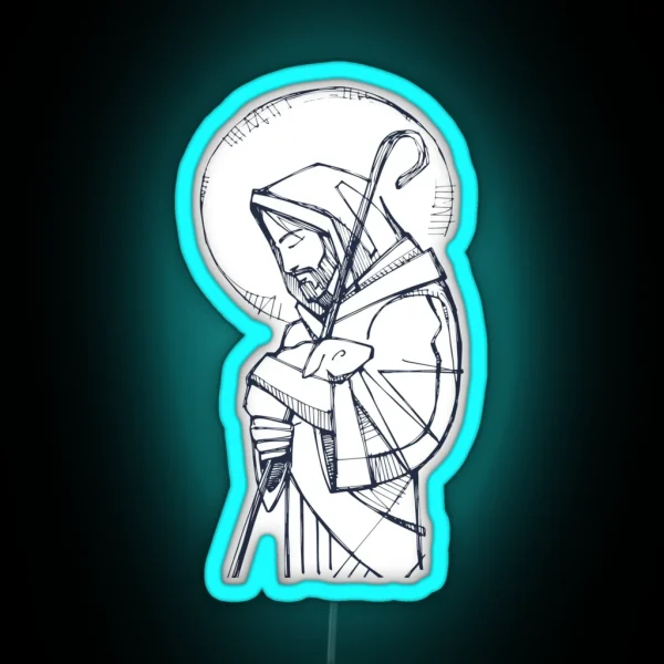 Jesus Christ Good Shepherd Ink Illustration RGB Neon Sign