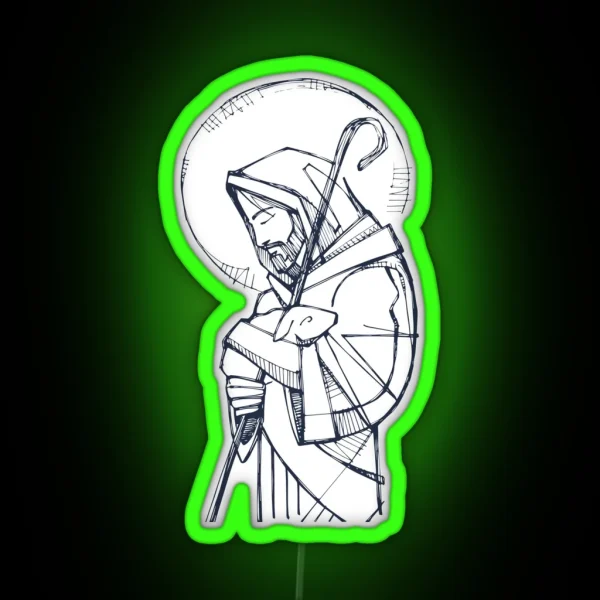 Jesus Christ Good Shepherd Ink Illustration RGB Neon Sign