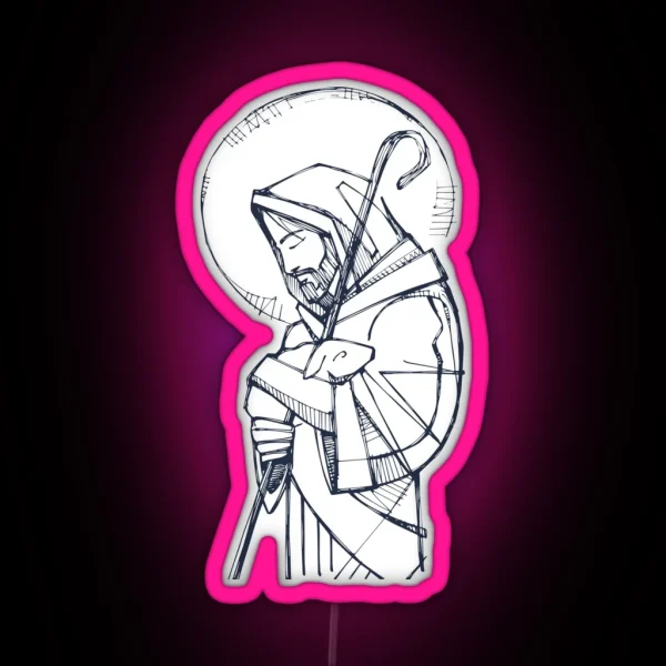 Jesus Christ Good Shepherd Ink Illustration RGB Neon Sign