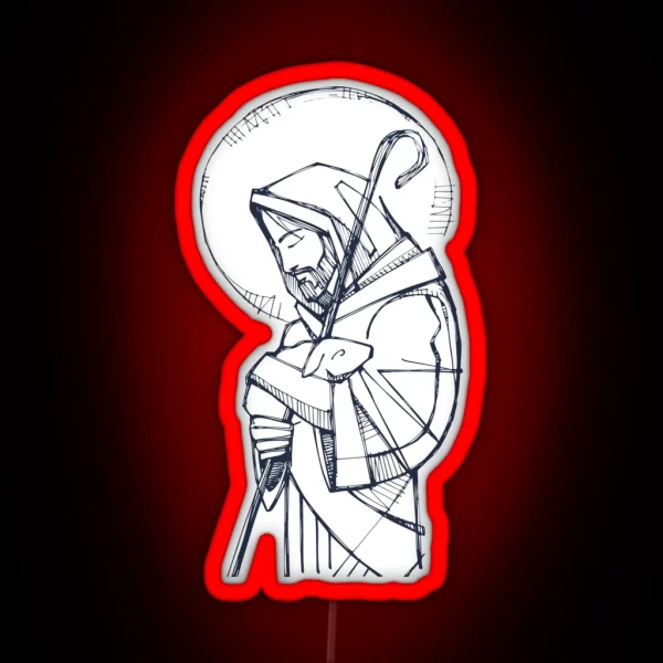 Jesus Christ Good Shepherd Ink Illustration RGB Neon Sign