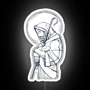 Jesus Christ Good Shepherd Ink Illustration RGB Neon Sign