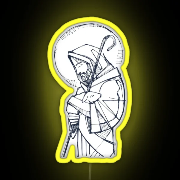 Jesus Christ Good Shepherd Ink Illustration RGB Neon Sign