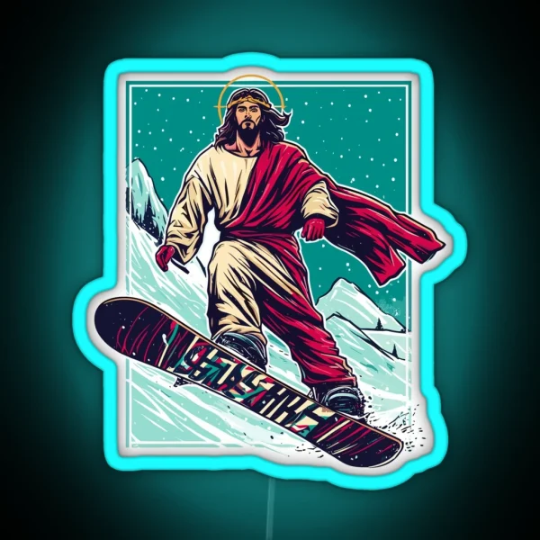 Jesus Christ Snowboarder RGB Neon Sign