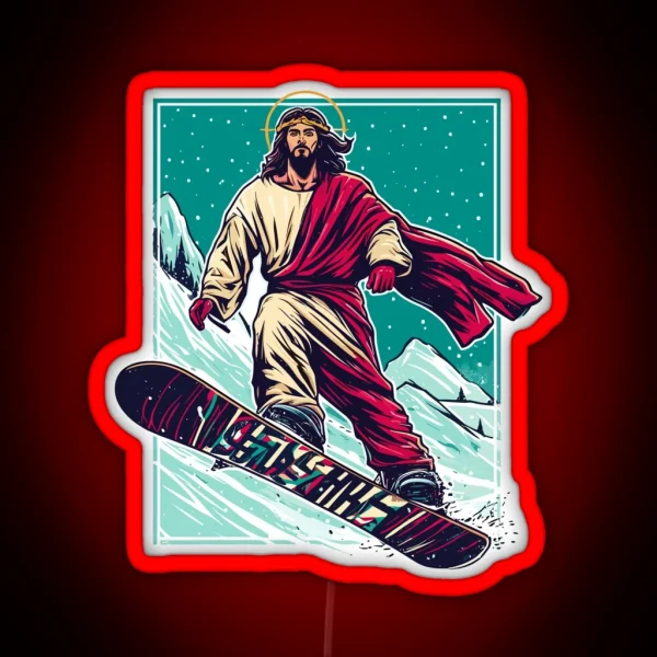 Jesus Christ Snowboarder RGB Neon Sign