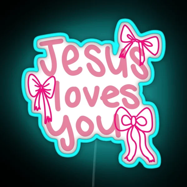 Jesus Loves You Bow Design RGB Neon Sign
