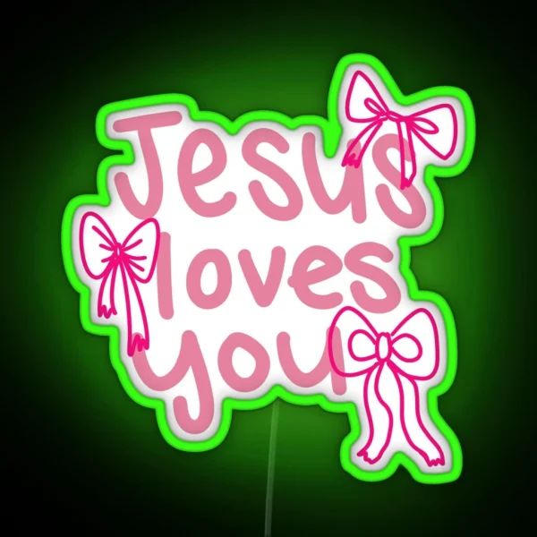 Jesus Loves You Bow Design RGB Neon Sign
