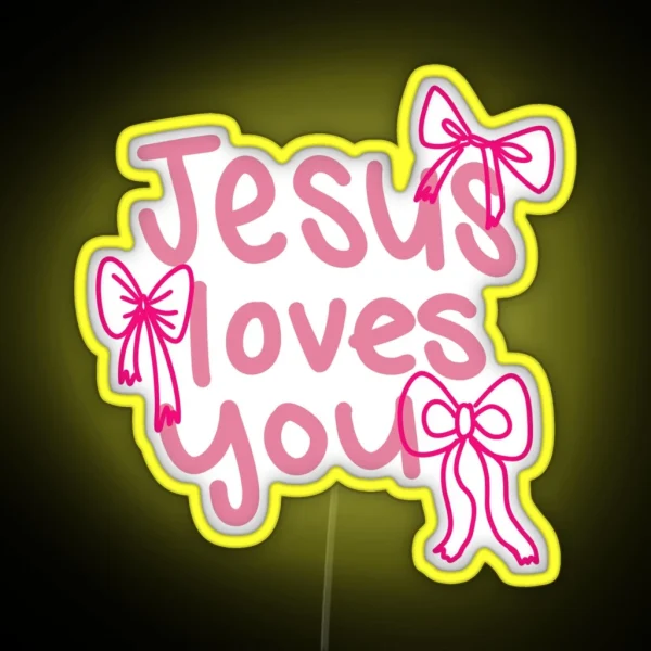 Jesus Loves You Bow Design RGB Neon Sign