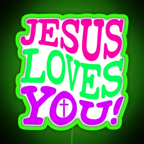 Jesus Loves You Retro Style Christian Design With Small Cross RGB Neon Sign