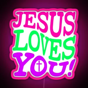 Jesus Loves You Retro Style Christian Design With Small Cross RGB Neon Sign