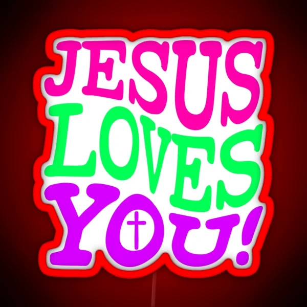 Jesus Loves You Retro Style Christian Design With Small Cross RGB Neon Sign