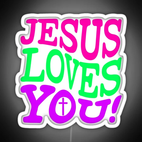 Jesus Loves You Retro Style Christian Design With Small Cross RGB Neon Sign