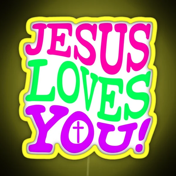 Jesus Loves You Retro Style Christian Design With Small Cross RGB Neon Sign