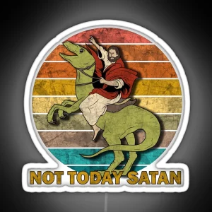 Jesus On A Raptor Not Today Satan RGB Neon Sign