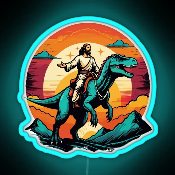 Jesus Riding Dinosaur RGB Neon Sign