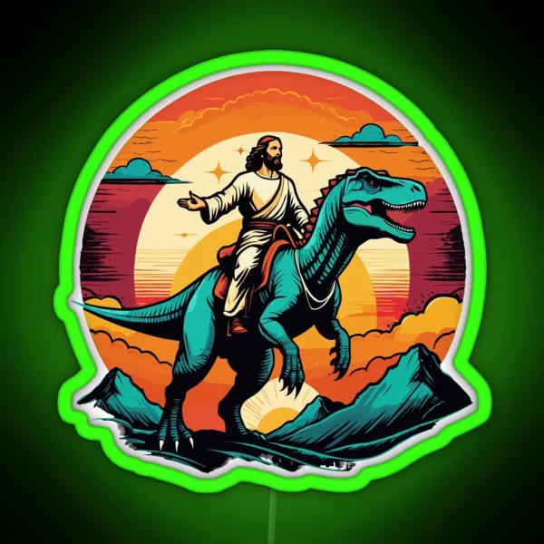 Jesus Riding Dinosaur RGB Neon Sign