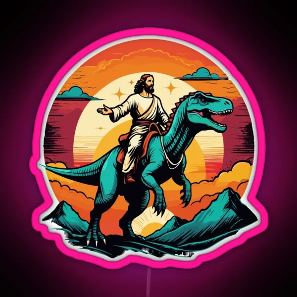 Jesus Riding Dinosaur RGB Neon Sign