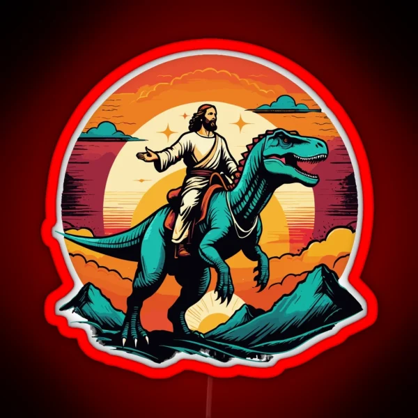 Jesus Riding Dinosaur RGB Neon Sign