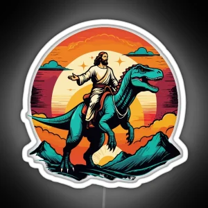 Jesus Riding Dinosaur RGB Neon Sign