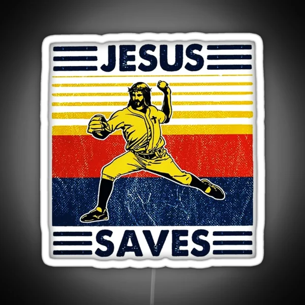 Jesus Saves Funny Vintage Baseball RGB Neon Sign