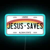 Vibrant RGB neon light wall decor featuring inspirational Christian salvation message
