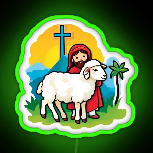 JESUS THE GOOD SHEPHERD RGB Neon Sign