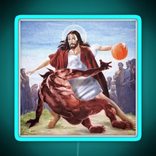 Jesus Vs Satan In Basketball RGB Neon Sign