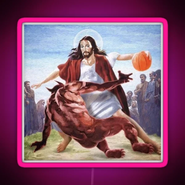 Jesus Vs Satan In Basketball RGB Neon Sign